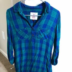 Green and Blue Plaid T-Shirt Dress